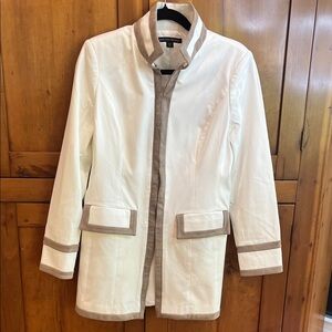 Boston Proper White Jacket with Tan Suede Trim, Size 6